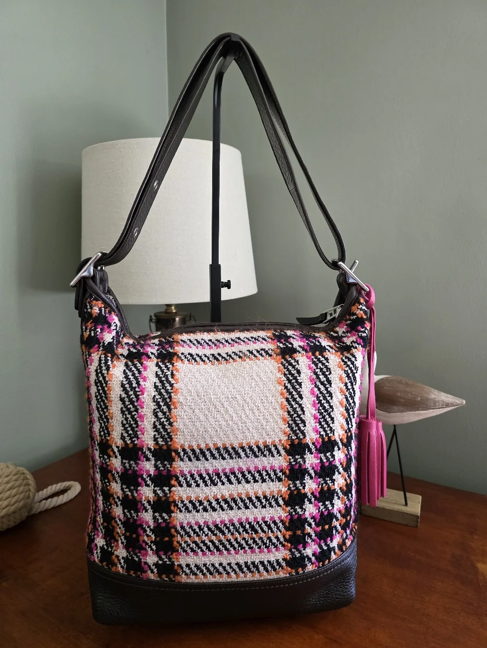 Coach Legacy 21146 Bouclé Leather Duffle Shoulder Bag Pink Black